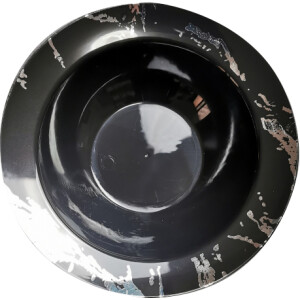 10 Black & Silver Hard Plastic Soup Bowls